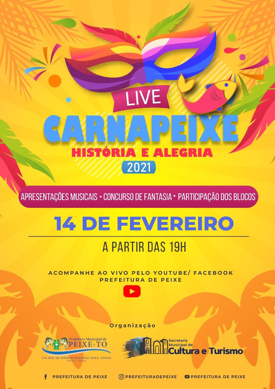 SECRETARIA DE CULTURA E TURISMO LANÇA CONCURSO  COM PREMIAÇÃO DE MELHOR FANTASIA PARA LIVE DO CARNAPEIXE 2021
